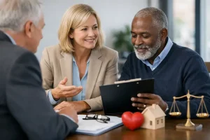 Charity trustees discussing liability insurance and governance responsibilities with a professional adviser.