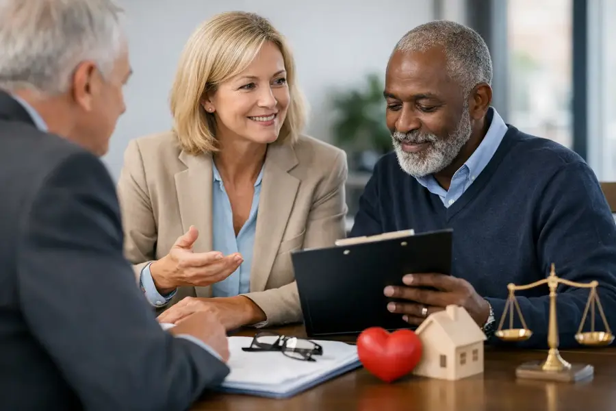 Charity trustees discussing liability insurance and governance responsibilities with a professional adviser.