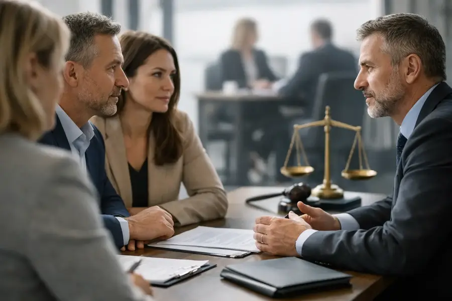 Business owners discussing a tribunal case with a legal adviser