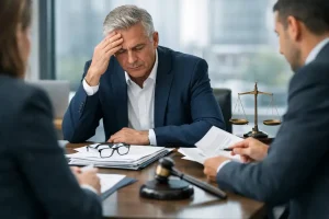 Business director meeting with legal advisers to discuss a directors' liability claim