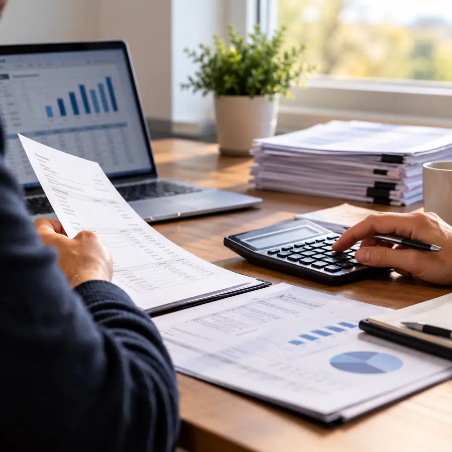 Business reviewing financial documents for a trade credit claim